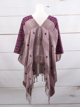 Poncho largo tres líneas deshiladas Chiapas