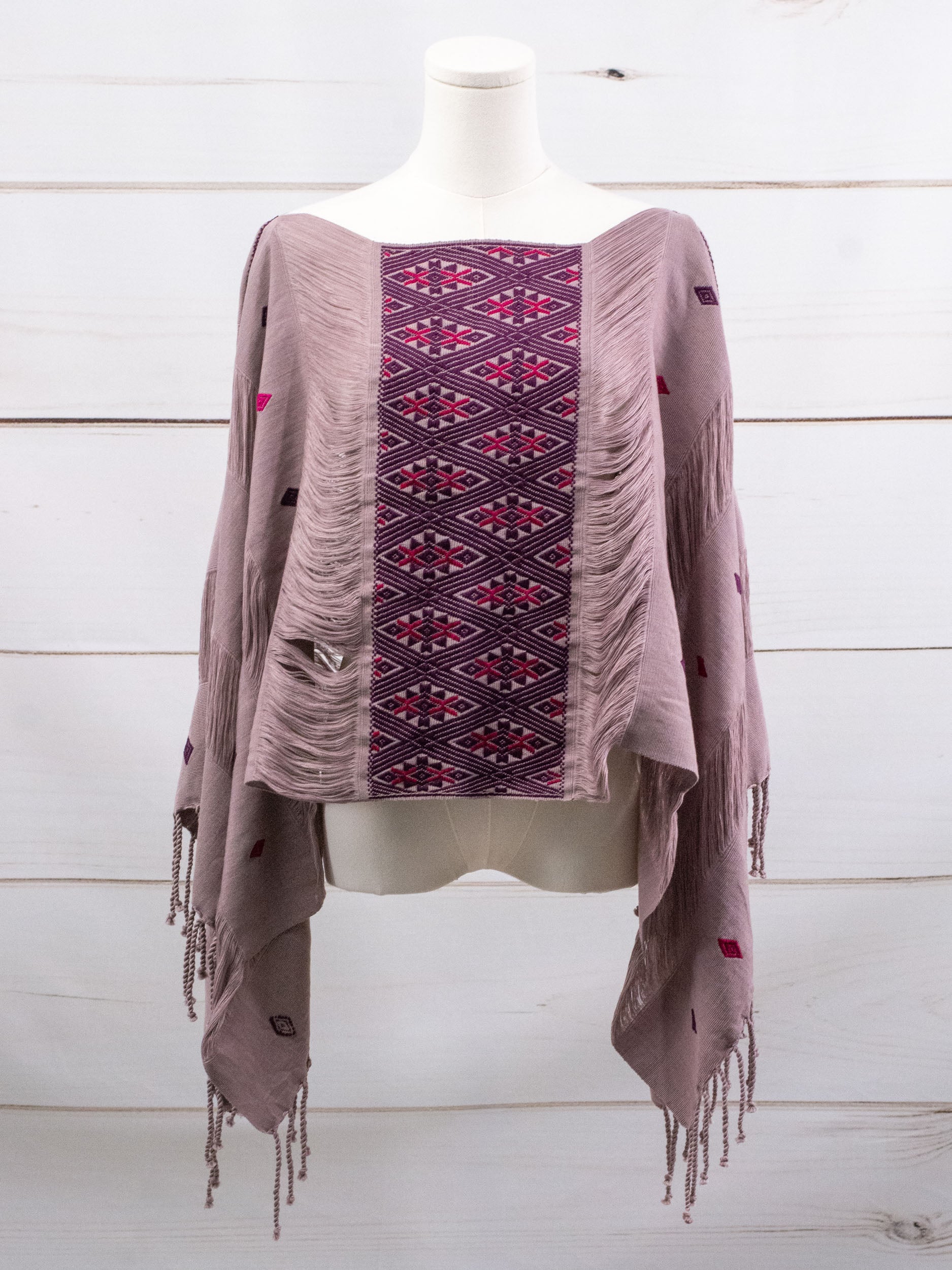 Poncho largo tres líneas deshiladas Chiapas