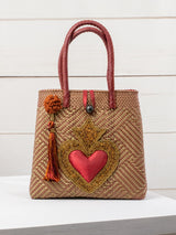 Medium heart milagro artisan bag with flower pompom