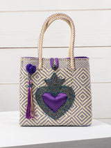 Medium heart milagro artisan bag with flower pompom