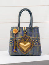 Medium heart milagro artisan bag with flower pompom