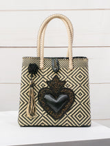 Medium heart milagro artisan bag with flower pompom