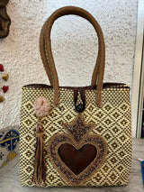 Medium heart milagro artisan bag with flower pompom